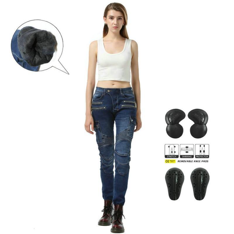 

LOONG BIKER Velvet Female Knight Jeans Motorcycle Riding Casual Racing Drop Resistance Pants S