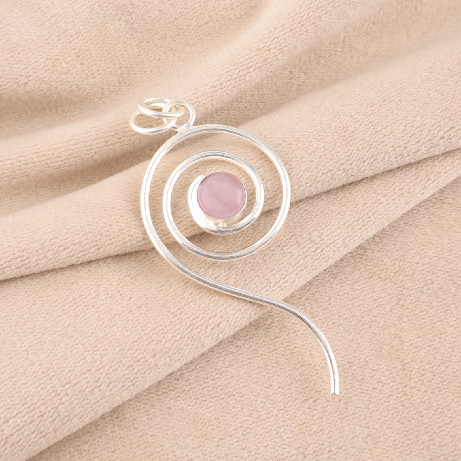 

Pink Cat s Eye Gemstone 925 Sterling Silver Jewelry Handmade Pink Stone Pendant PP-42-48