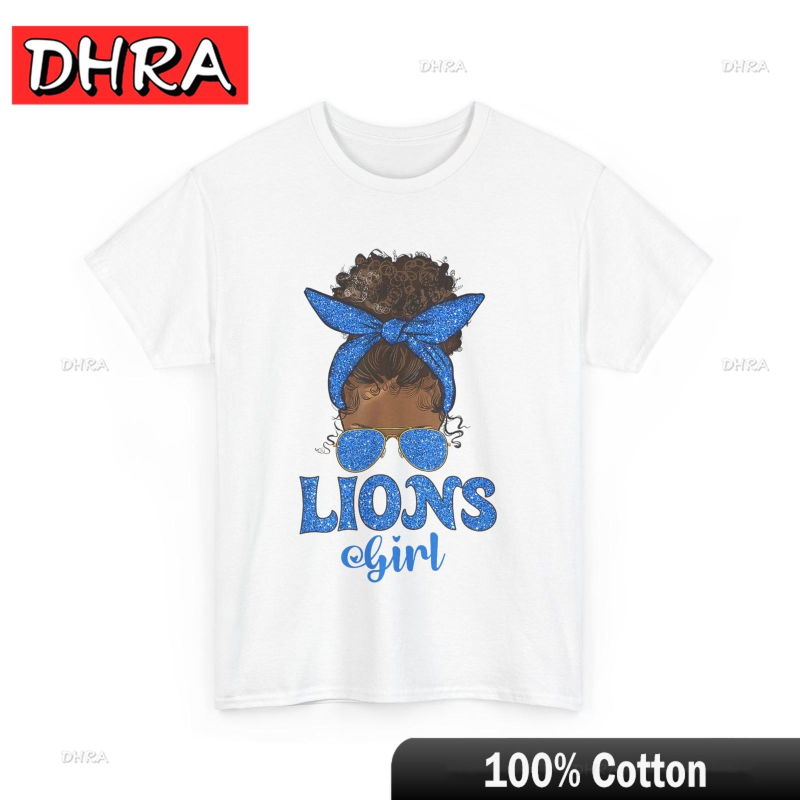 

Retro Lions Girl Messy Bun Sports Fan Team Spirit TShirt Tshirts Simple Stylish Bold Clothing Short Sleeve Back To School 4XL