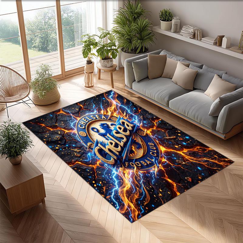 Chelsea FC bedruckter Flanell-Teppich rutschfest weicher Polyester-Bodenbelag Indoor Dekorationsmatte für Schlafzimmer Wohnzimmer Sofa Spielzimmer Heimdekoration