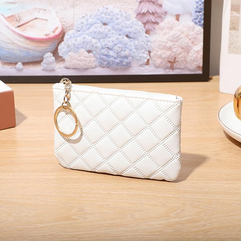Black PU Mini Coin Wallet Classic Diamond-checkered Zipper Key Bag Money Pocket Purse Women Small Card Holder Coin Purse 6 Color