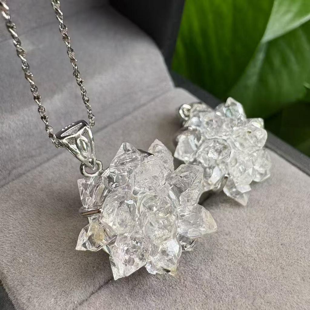 Handmade 925 Sterling Silver Natural Herkimer Flower Cluster Charm Pendant