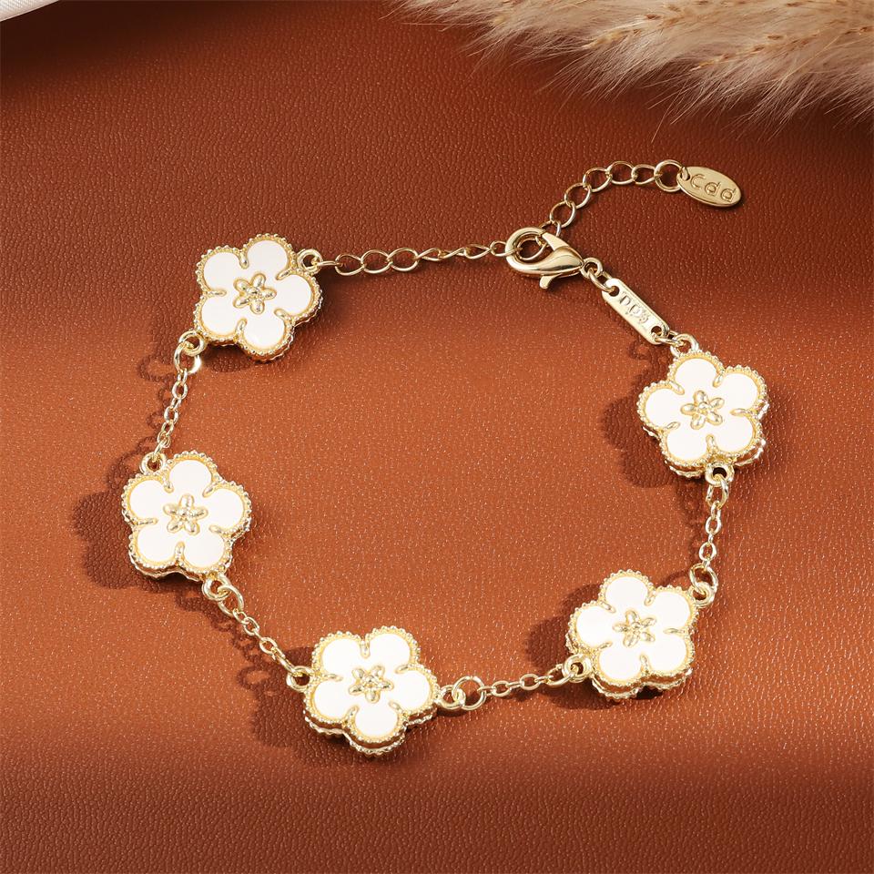 ZAKOL Brand 5 Pcs Plum Blossom Flowers Bracelet for Women Plant Five Leaf Flower Stainless Steel Chain Bracelets Zircon Gifts