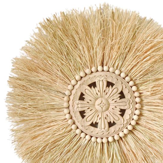 Ornament de paie Creativ țesut Macrame Mărgele din lemn de perete rotund Decor pentru fermă