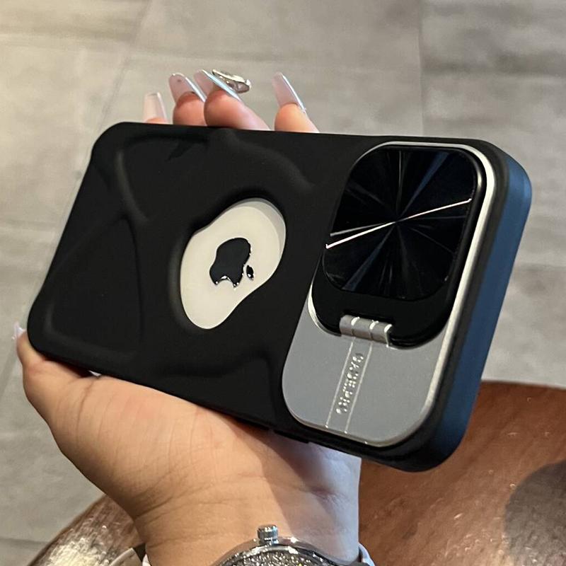 Luksusowe etui z klapką na obiektyw z otworem na logo dla iPhone 13 15 14 11 12 Pro Max 15 Plus Magsafe Silikonowe Miękkie Niewidoczne Etui ze stojakiem