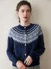 Women's Retro Fair Isle Cashmere Cardigan - Soft Long Sleeve Wool Sweater with Round Neck