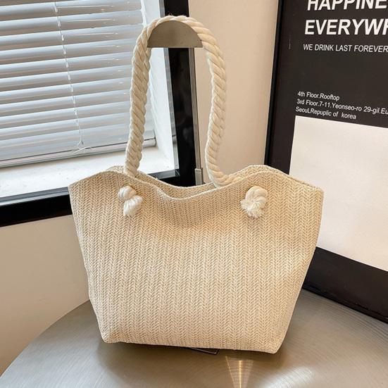 Straw Woven Tote Bag Shoulder Bag with Braided Rope Handles Summer Beach Tote Women Purse for Work Holiday Shopping
