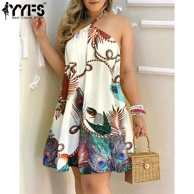 Damenmode Sommer Frühling Blumenmuster Druck Ärmellos Neckholder Lockere Taille Freizeitkleider