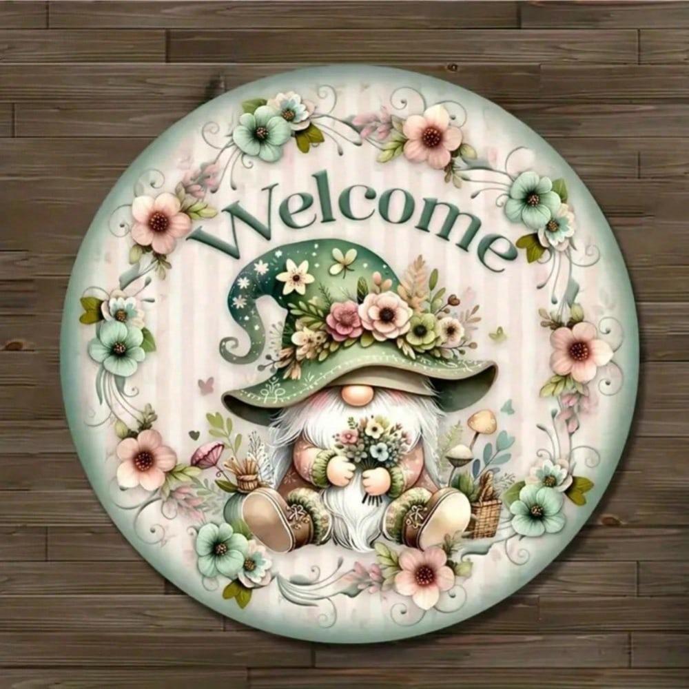 Rustic Welcome Gnome Wall Art Metal Sign Farmhouse Home Garden Porch Decor
