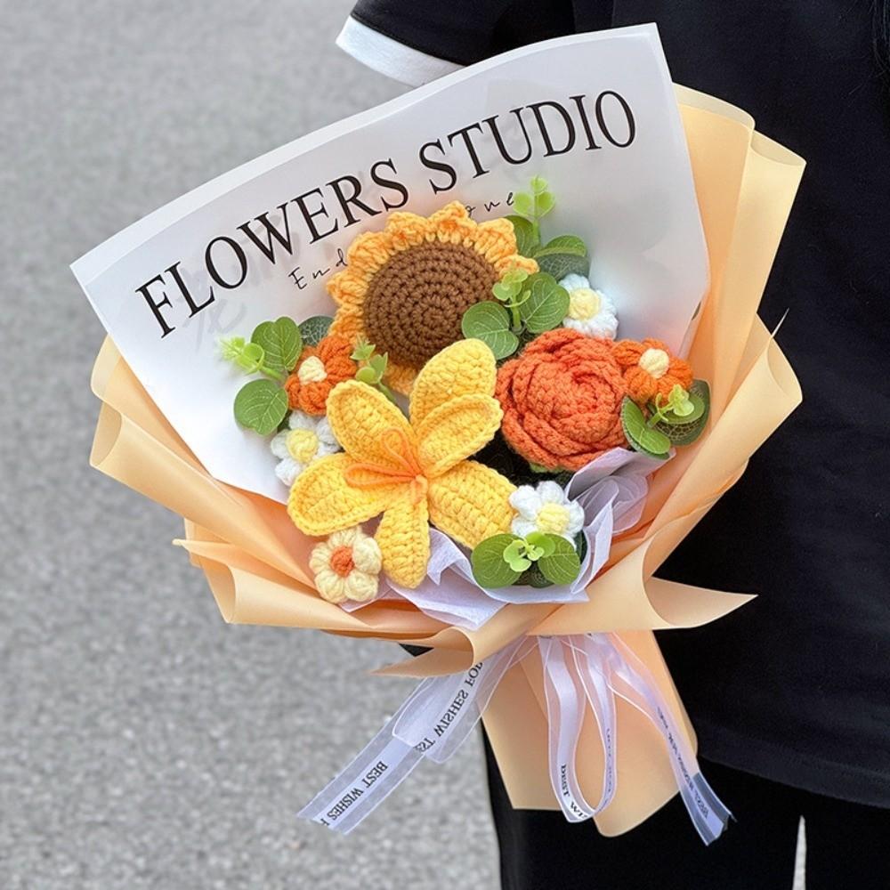 Woven Knitted Flower Sunflower Artificial Flowers Quality Preserved Flower  Mother's Day Gift