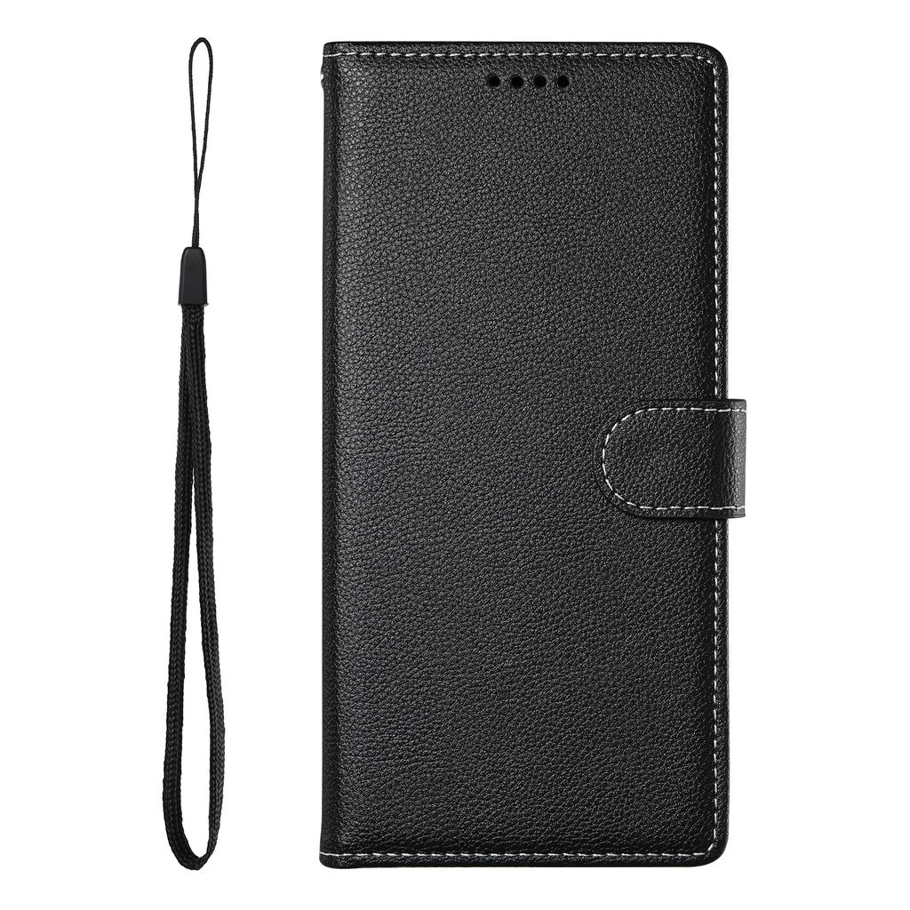 For Samsung Galaxy S26 Ultra Case Magnetic Snap Litchi Texture Leather Wallet Phone Cover with Wrist Strap