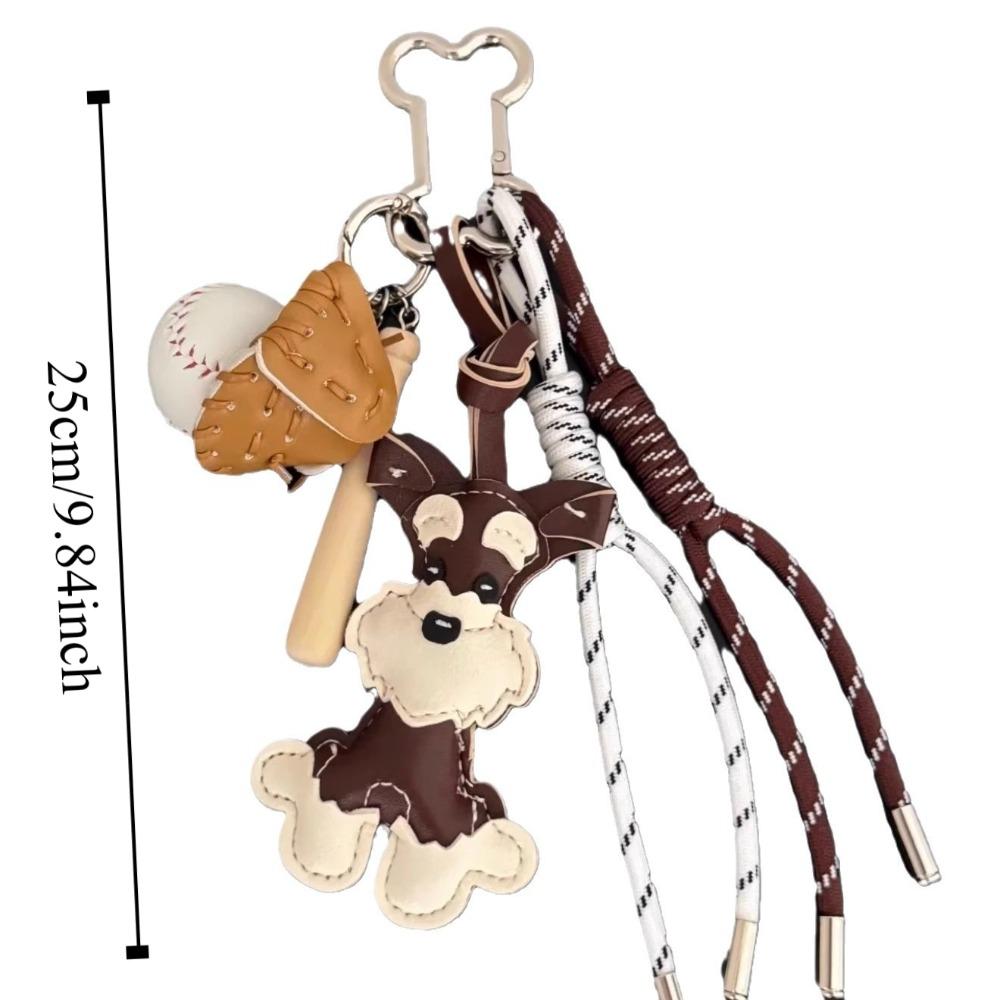 Cute Hand-stitched Schnauzer Keychain Baseball Tennis Leather Bag Pendants Handmade Bag Charm Gifts