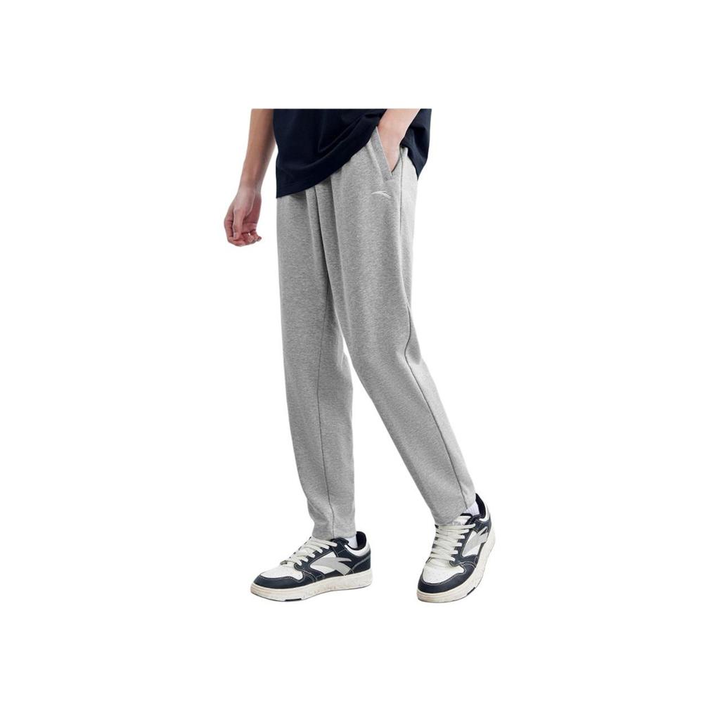 Anta Sports Lifestyle Series Solid Color Fleece Mid-Rise Drawstring Straight Leg Knit Joggers Men Joggers Gray Heather-Gray 952517305N-2