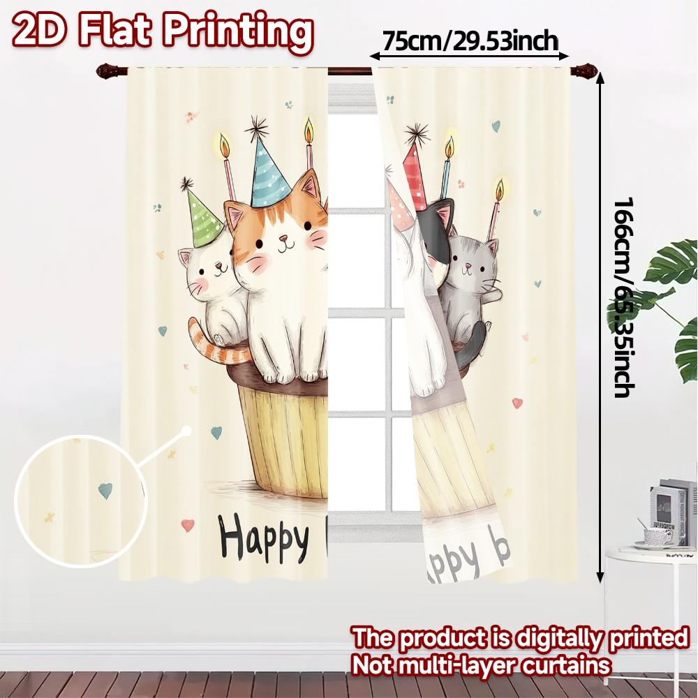 2pcs, 2D FLAT PRINTING Curtains (Without Rod) Birthday Cats Modern Modern Curtain Versatile Polyester Curtains Decorations
