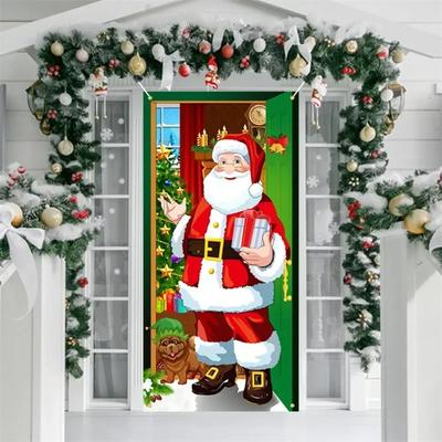 2025 Weihnachtsdekoration Türvorhang, Weihnachts-Türabdeckung, Cartoon Santa Deko Hängeleinenstoff Weihnachtsdekoration Hängeornament