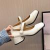 Coarse Heel Small Leather Shoes Women's 2025 Spring and Summer New Fashionable Versatile Retro Light Mouth Buckle Single Shoes