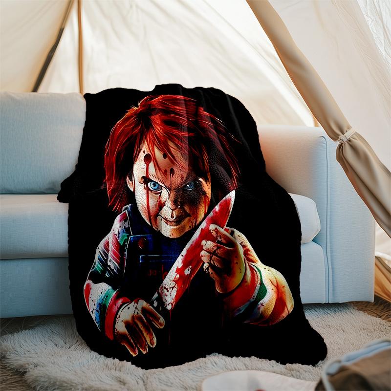 1pc Chucky2 Theme Blanket - Digital Print, Polyester, Cozy for All Seasons, Perfect for Outdoor, Camping, and Travel