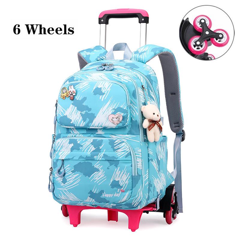 Rolling Wheeled Backpack Book Bags School Children School Bag with Wheels Students Backpack For Girls Trolley Bag Cute Schoolbag