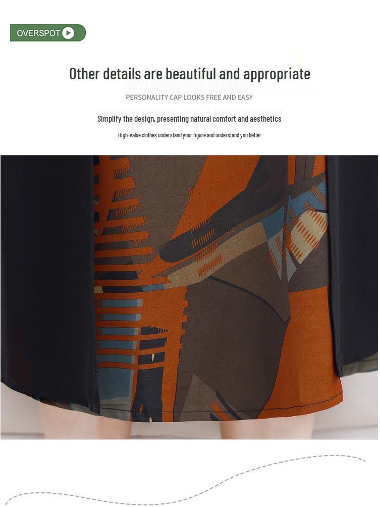 Elegant Plus Size Chiffon Patchwork Dress for Mature Women - Summer Short Sleeve, Stylish Two-Piece Look.