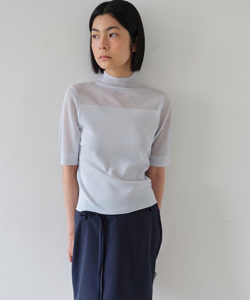 AHWE See-Through Point Mock Neck Knit_Light Blue