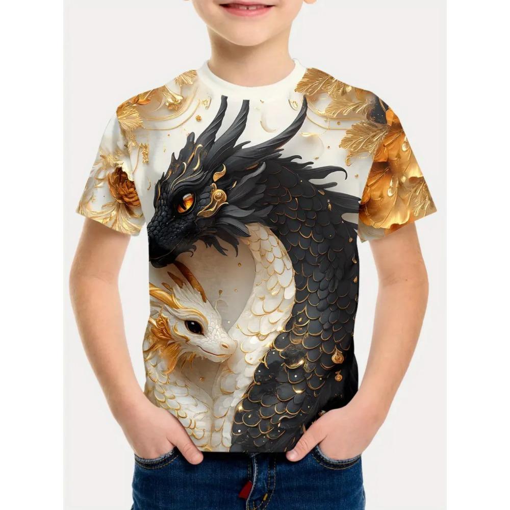 Children's Clothing T-Shirts for Boys Short Sleeve Child T-Shirt Fashion 3D Dragon Graphi Print Casual Girls Summer Clothes Tops