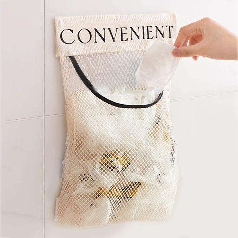 Kitchen Trash Bag Storage Bag Velcro Mesh Bag Household Clutter Mesh Garbage Bag Wall Hanging Storage Bag