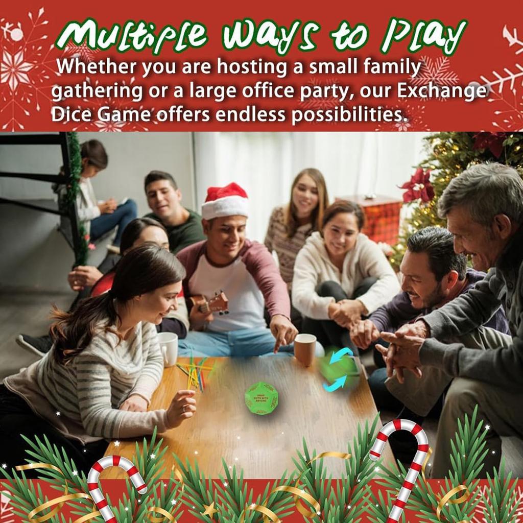 Santa Swap Gift Exchange Dice, Exchange Dice Game, Christmas Party Gift Exchange Dice Game, 12 Different Sides