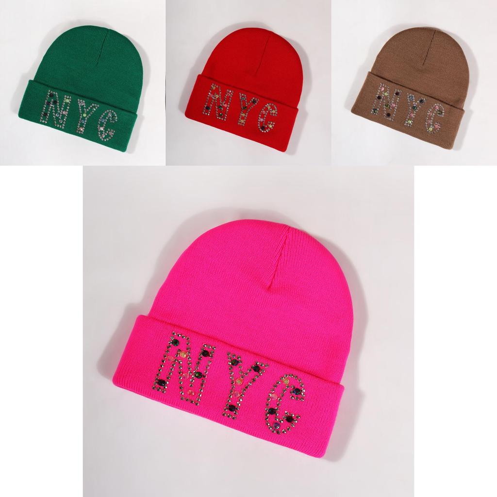 Nyc Letters Beanie Hat For Men And Women With Rhinestones For Autumn And Winter