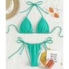 2024 Multicolor Halter Tie-Up Sexy Three-Piece Beach Swimsuit - European and American Style