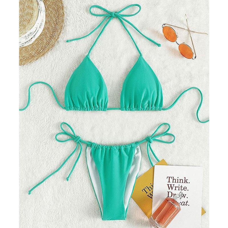2024 Multicolor Halter Tie-Up Sexy Three-Piece Beach Swimsuit - European and American Style