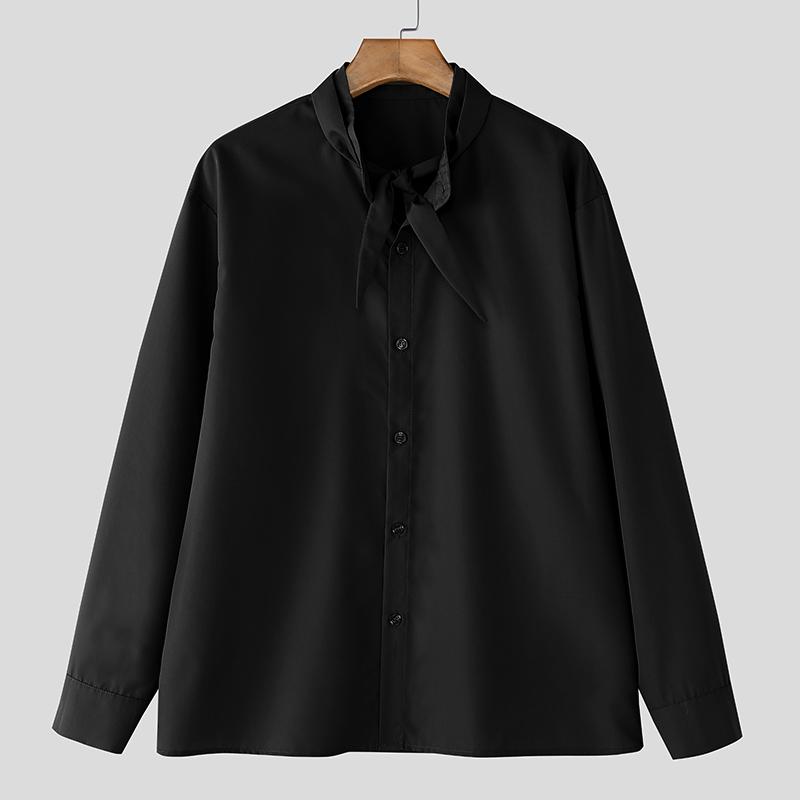 

INCERUN Мужские рубашки оверсайз с воротником-стойкой, длинным рукавом, на пуговицах, повседневные, свободного кроя S чёрный