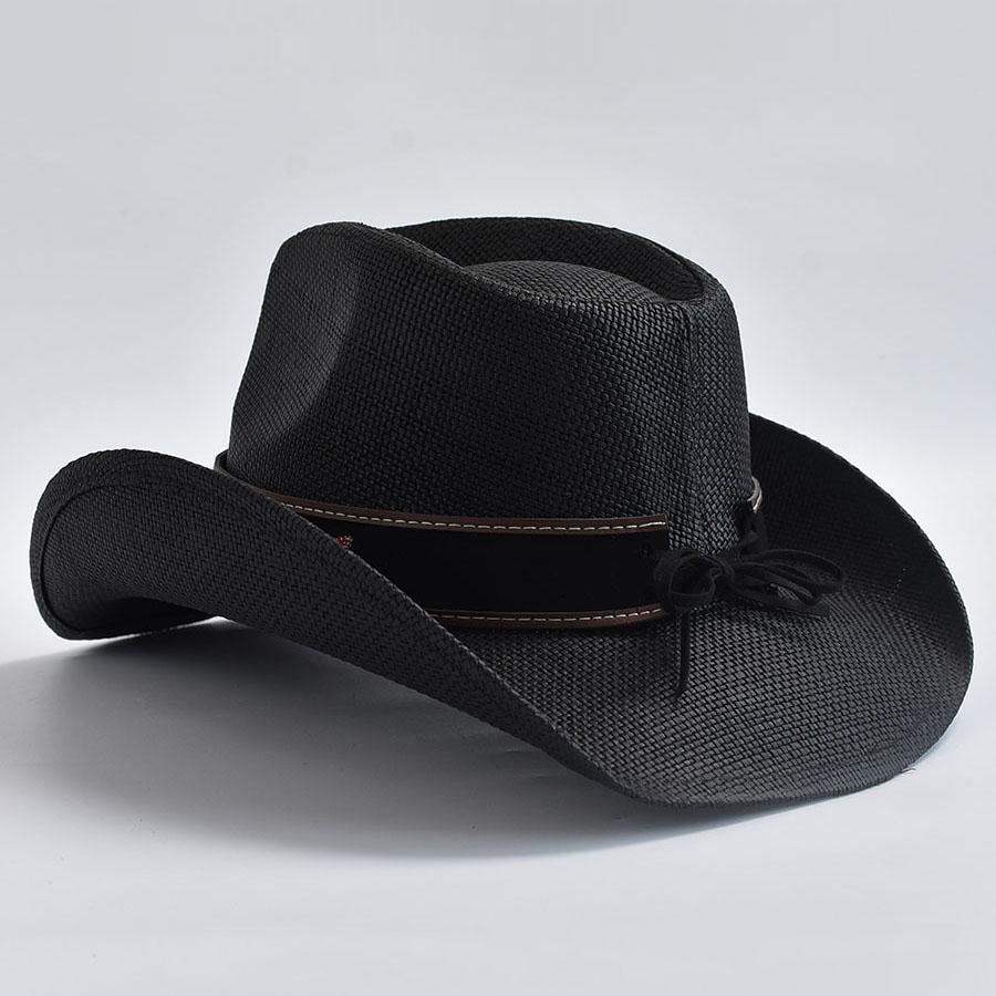 Vintage Curled Edge Cowgirl Jazz Hat Western Style Straw Hats for Men Women Summer Beach Sun Hat Sombrero Hombre