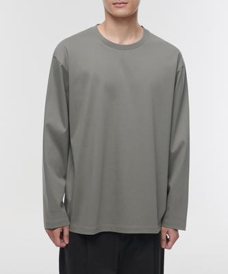 Silket Relaxed Crew Neck Long Sleeve T-Shirt [Khaki Gray]