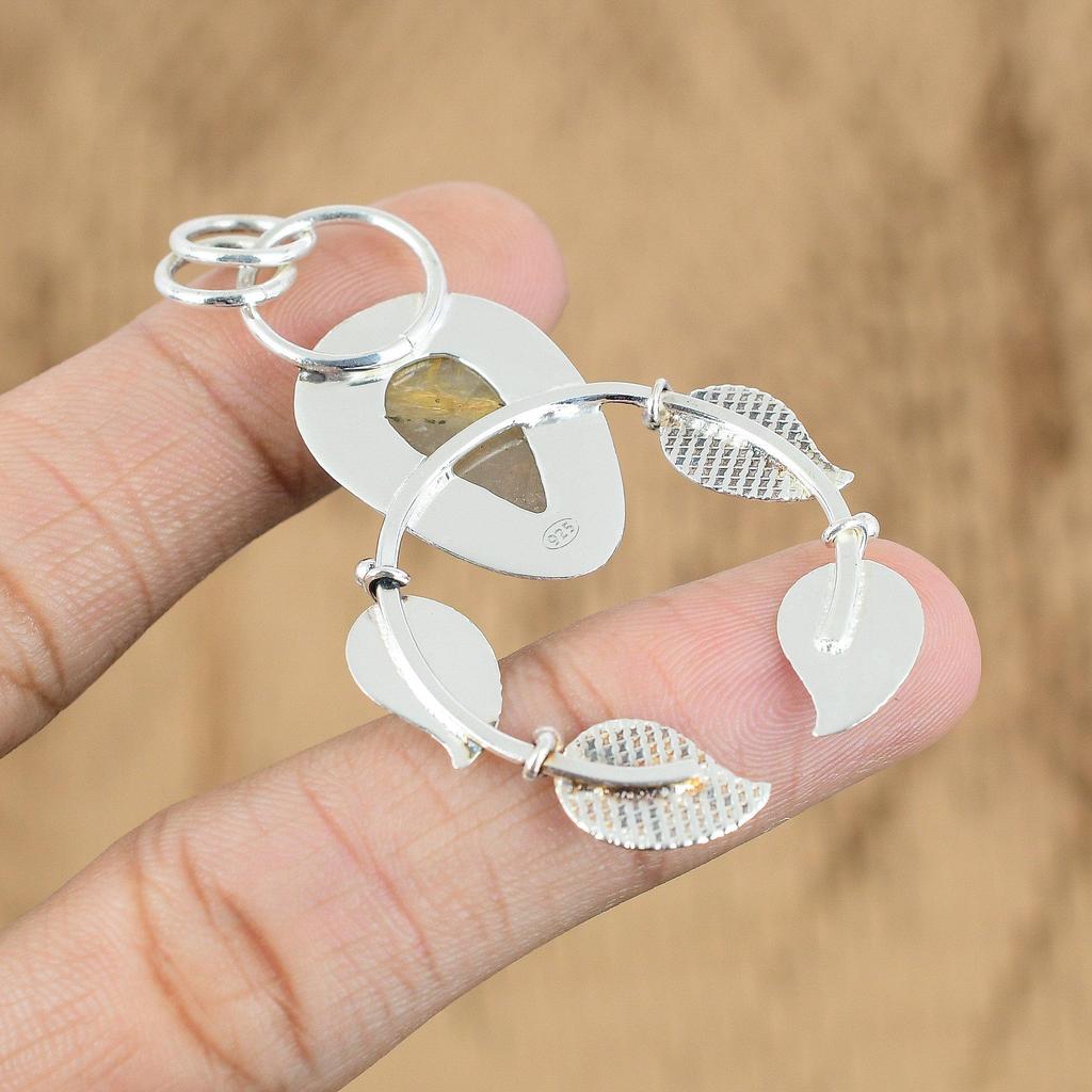 Womens day Sale Golden Rutile Stone Mother Trendy New Pendant Jewelry 925 Silver