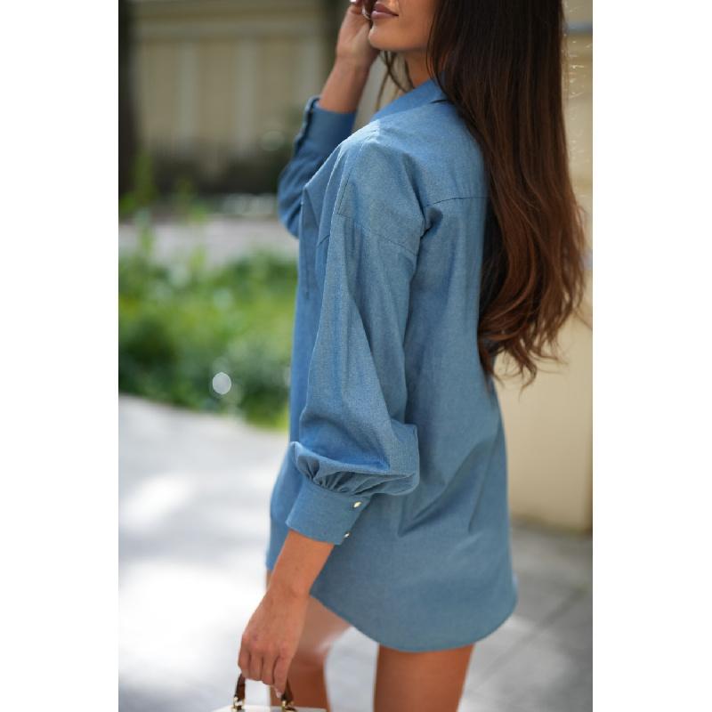 2026 Spring and Autumn New Women's Fashion Solid Color Washed Denim Long Sleeve Simple Shirt Top
