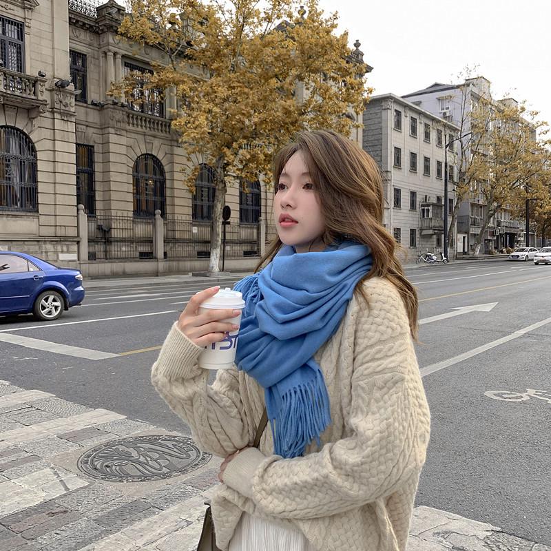 Cashmere Wool Scarf - Thick, Solid Color, Unisex, Versatile, Korean Style for Autumn/Winter.
