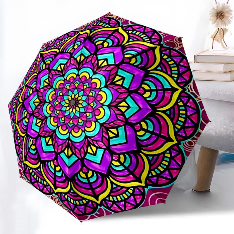 1pc Mandala Automatic Open/close Folding Umbrella, Compact Portable Travel Umbrella, Cute Umbrella, Durable Construction yy260328007