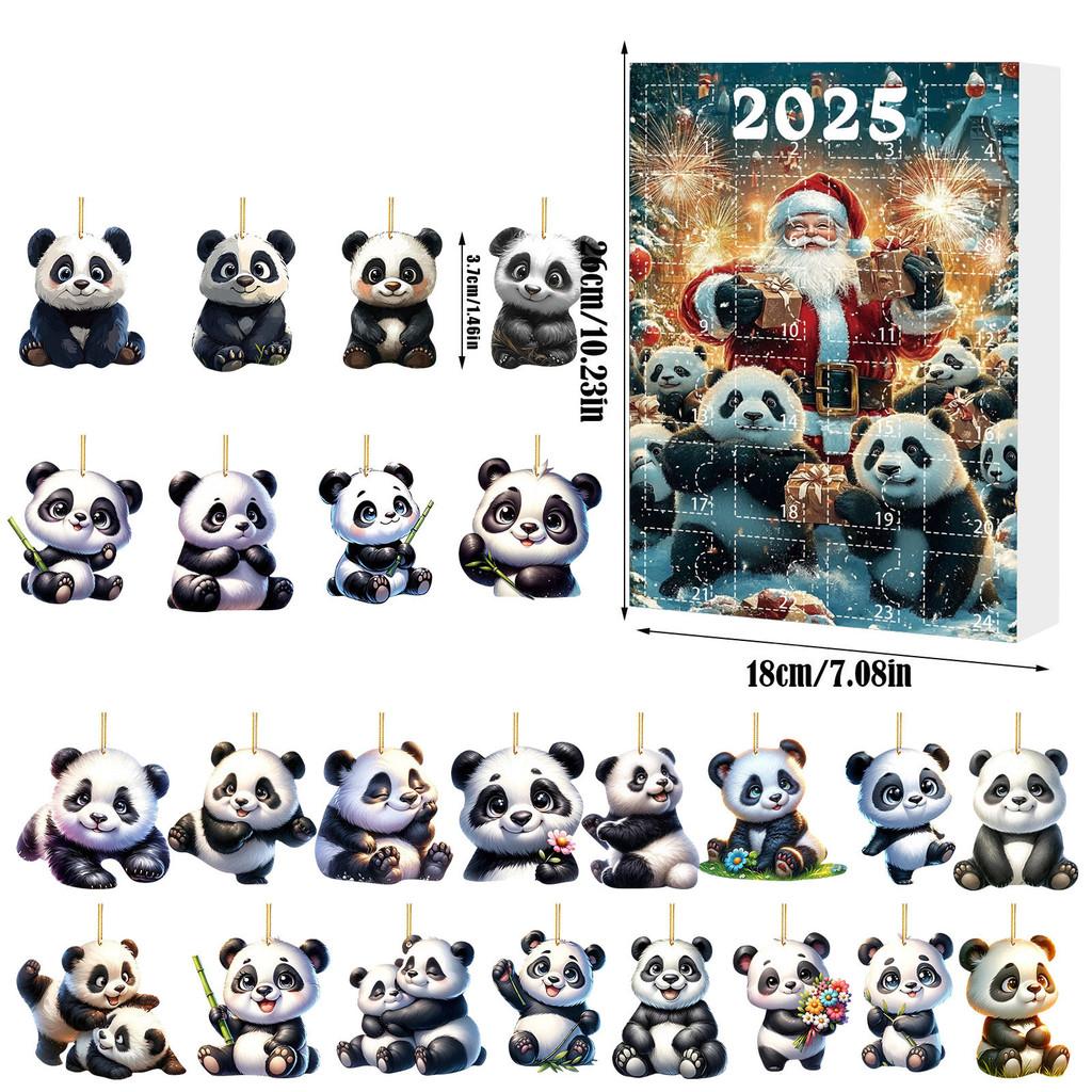 Christmas Panda Themed Advent Calendar Gift Set With 24 Acrylic Pieces For Celebrations