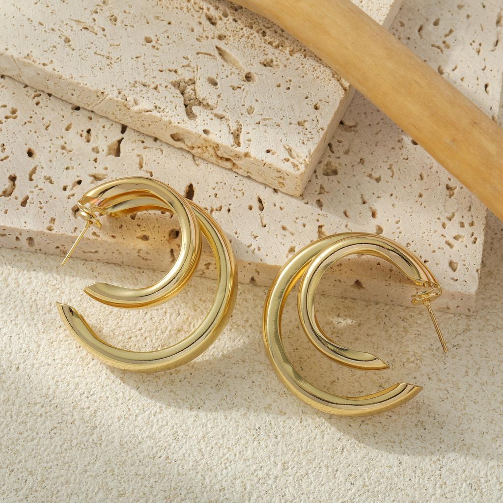 INS Style Exaggerated Double Ring Smooth C-shaped Earrings with Simple, Fashionable and Personalized Double-layer Earrings and Earrings