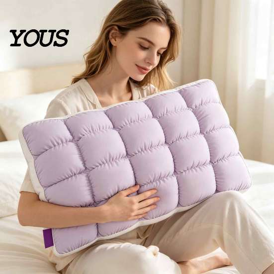 Luxury Hotel Style Pillows Mellow Puff Cooling Cloud Pillow, Ice?Silk Quilted Grid Bed Soft Quilting Pillow Inserts Support for Side & Back