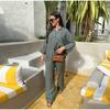Women's Suit Solid Color Cotton Linen Two Piece Set Spring Summer Fashion Button Shirt + Pants Sets Casual Loose Style 2 Piece Outfit