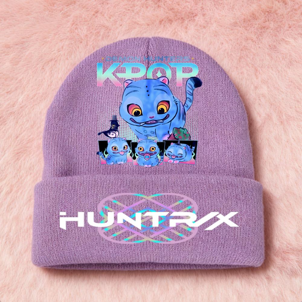 Latest KPop Demon Girls Knitted Hats Kpop Hunter Cartoon Children Headgear Cotton Cold Season Adorable Hat Anime Children Navidad Birth Date Gifts