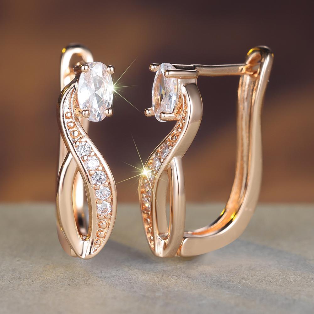 Simple Fashion White Zircon Drop Earrings for Women Gold Color Wedding Party Jewelry Gifts