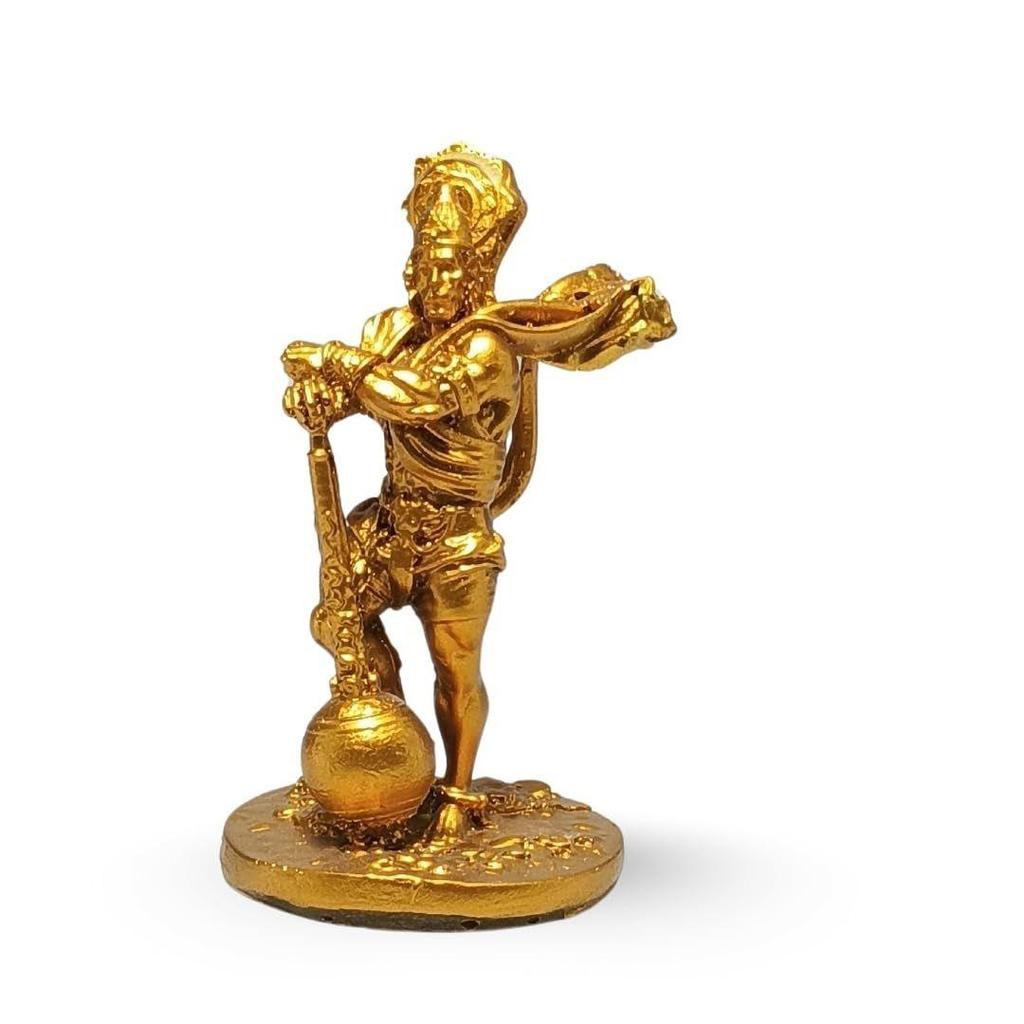 Bahubali Hanuman' Gold Antik Harzfigur Idol Statue Lord Hanuman Murti Ausstellungsstück für Mandir Heimdeko, Höhe 4 Zoll