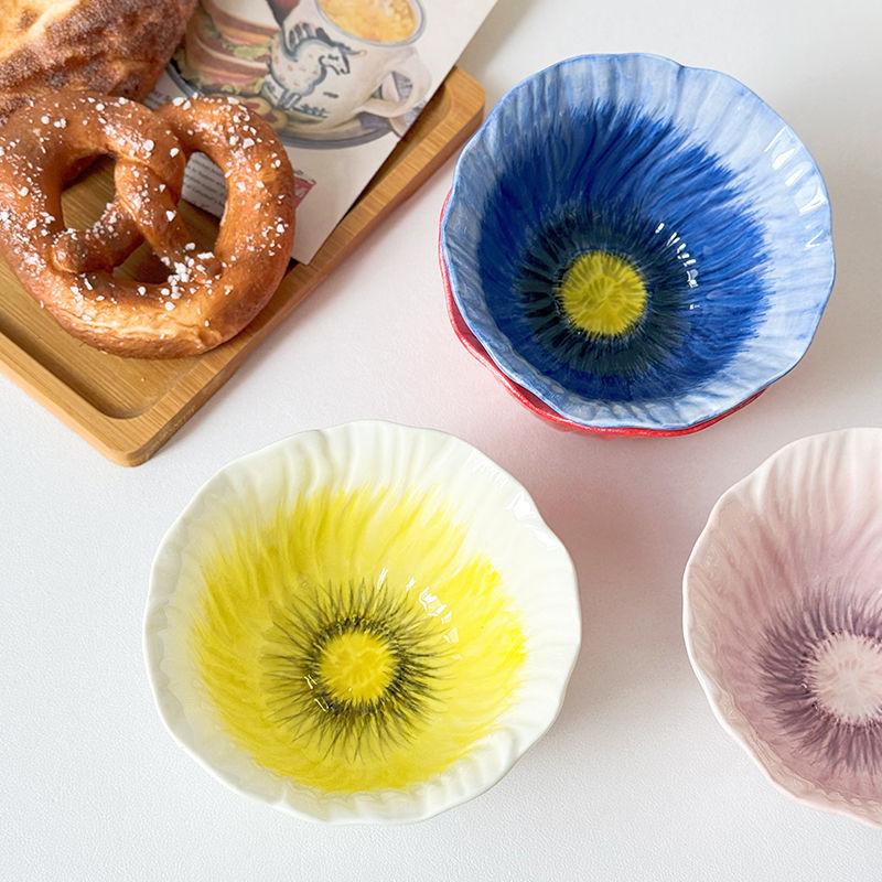 Creative Floral Ceramic Bowl Underglaze Tableware Delicate Rice Bowl Porcelain Dessert Pastry Plate Fruit Bowl Kitchen Utensils