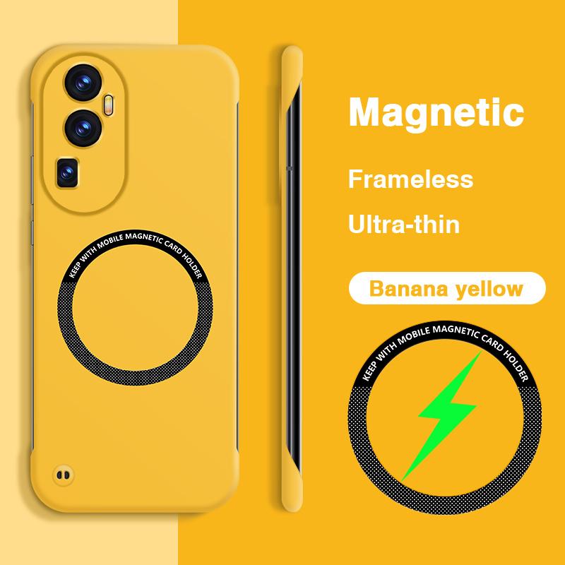 

Original Luxury Frameless Phone Case for OPPO Reno10 Pro Plus Pro+ Reno10 10Pro 5G Hard PC Ultra Thin Magnetic Simple Back Cover OPPO reno10 Pro+ банан жовтий колір