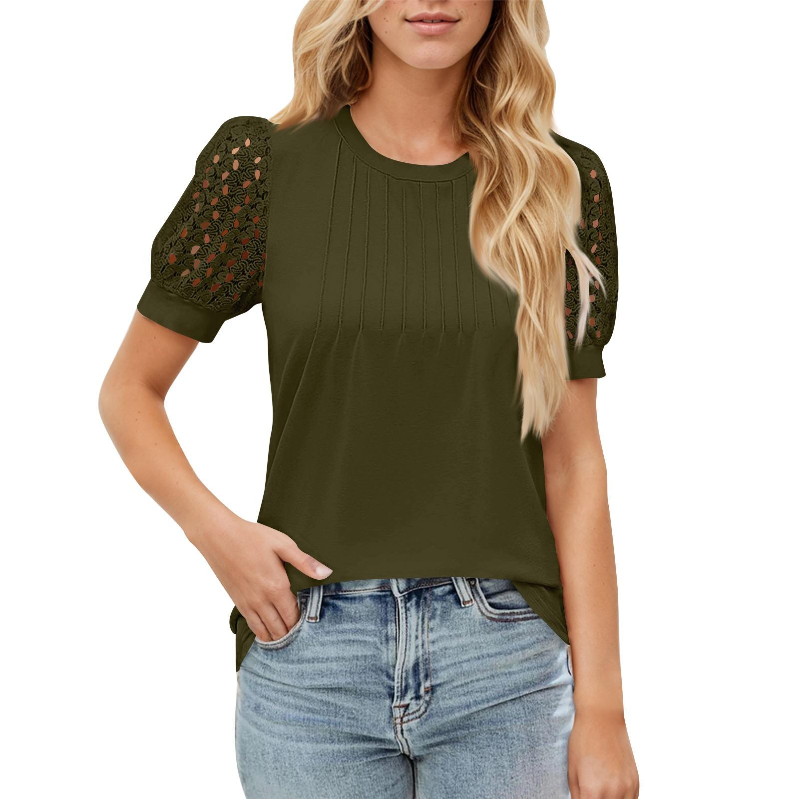 

Женский повседневный топ с круглым вырезом и коротким рукавом, с плиссировкой и расклешенными рукавами, с цветочным принтом L