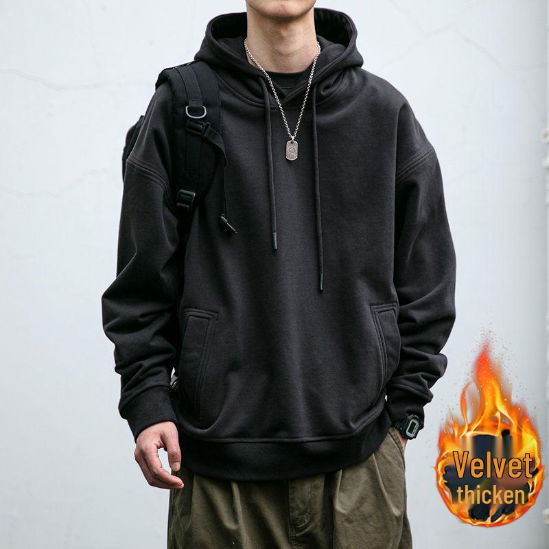 Men's American Retro Heavyweight Hoodie - New Autumn/Winter Trend, Loose Fit with Plus Velvet.