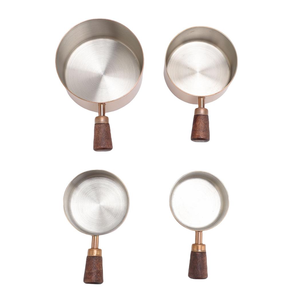 4Pcs Stainless Steel Measuring Cup Stackable Condiment Cups Dipping Sauce Cups with Wooden Handle For Coffee Cooking Baking
