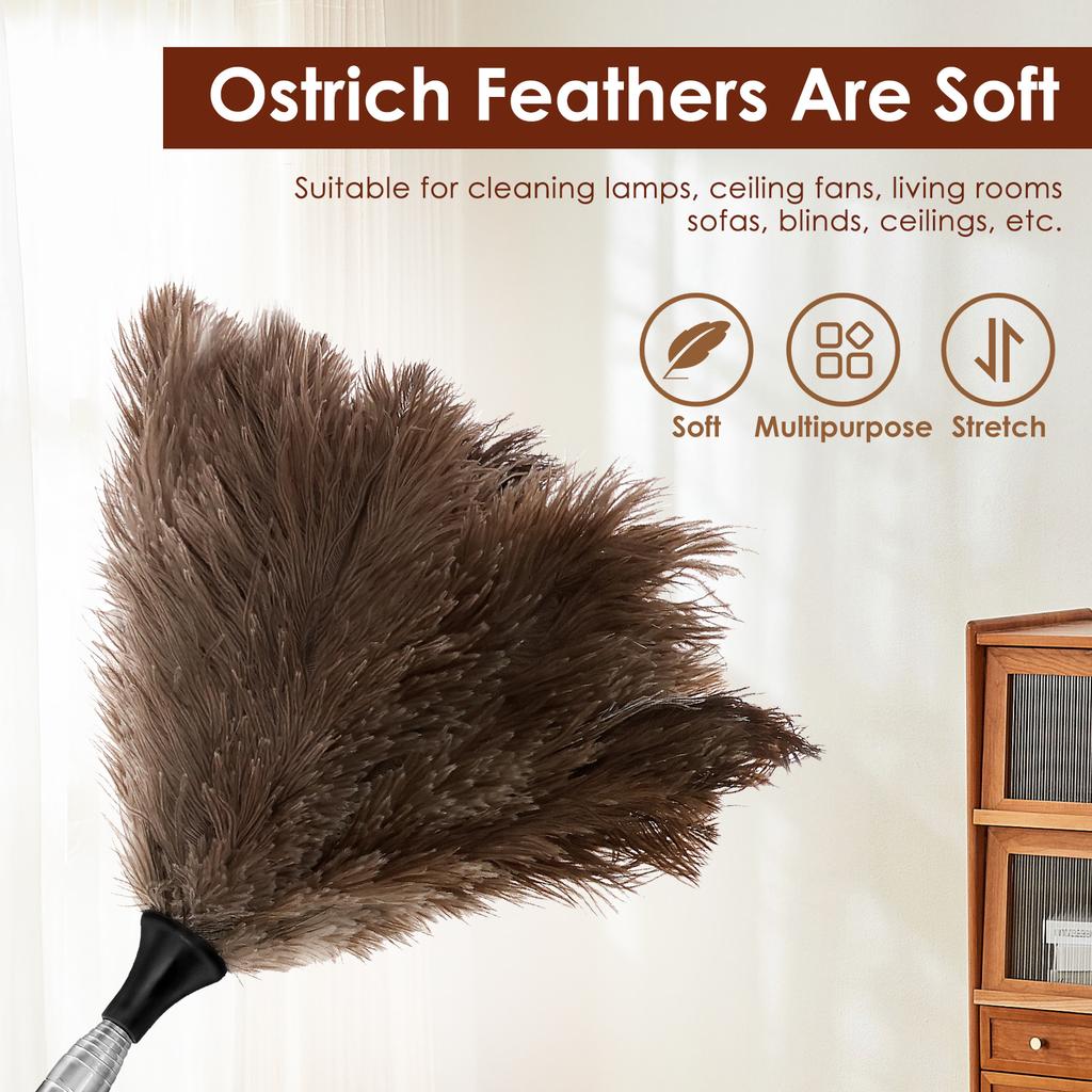 Extendable Ostrich Feather Duster With Stainless Steel Long Handle Brush Household Ceiling Fan Furniture Dust Cleaning Tool